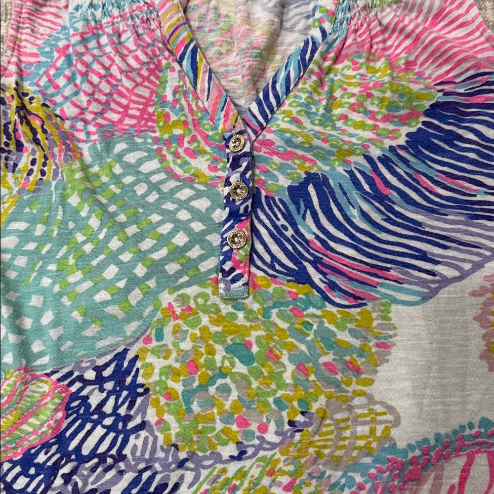 Lilly Pulitzer Essie Tank Top Vibrant Pink, Blue Yellow ,Green Blouse, sz small - Picture 2 of 5
